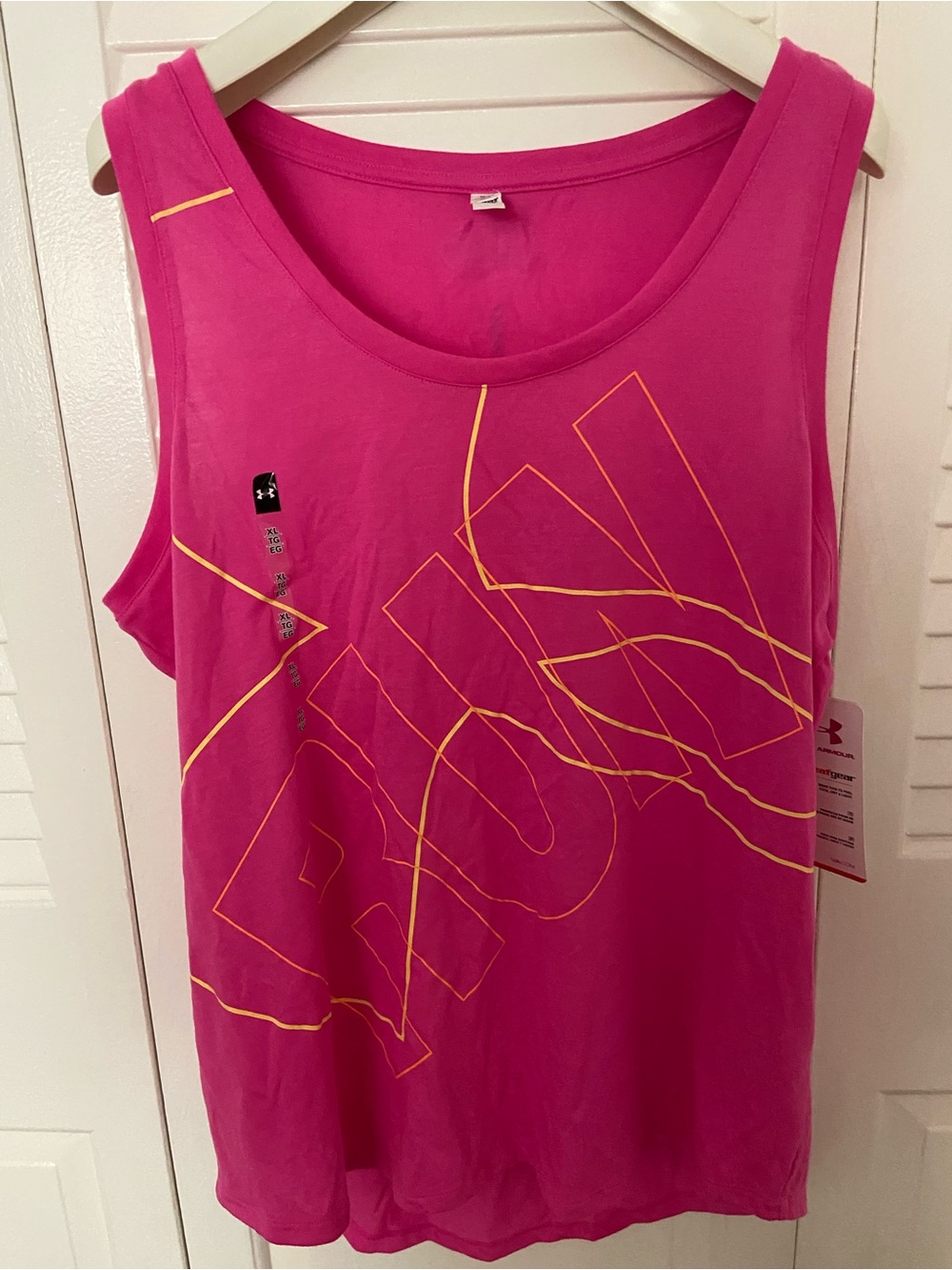 Under Armour Pink Tank with Yellow Graphic Lines